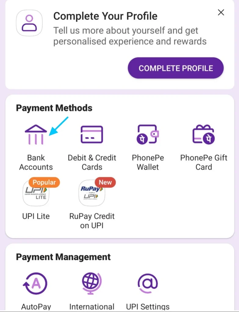 phonepe Tap On The Bank Account 